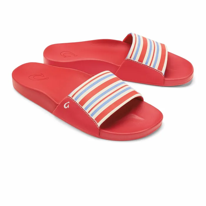 WaterFriendly Women Olukai Kpuni Slide Sandals 8211 Lehua Flower Stripe 8211 Color WaterFriendly Women Olukai Kpuni Slide Sandals 8211 Lehua Flower Stripe 8211 Color