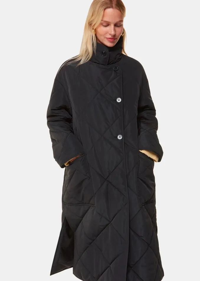 Whistles Coats and Jackets Black Alice Longline Quilted Coat 8211 Women
