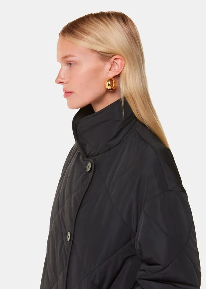 Whistles Coats and Jackets Black Alice Longline Quilted Coat 8211 Women
