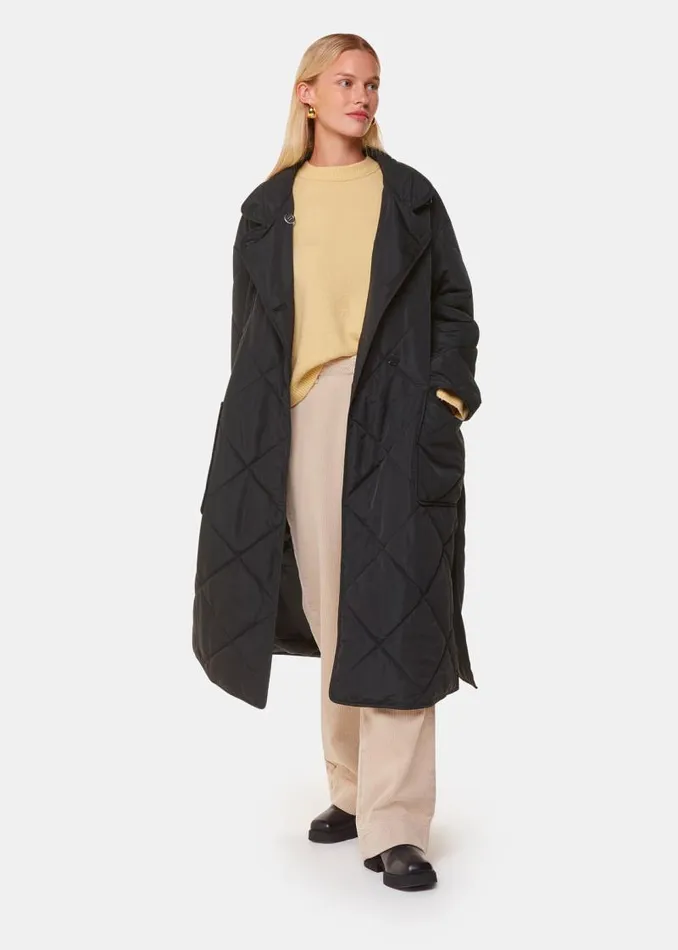 Whistles Coats and Jackets Black Alice Longline Quilted Coat 8211 Women