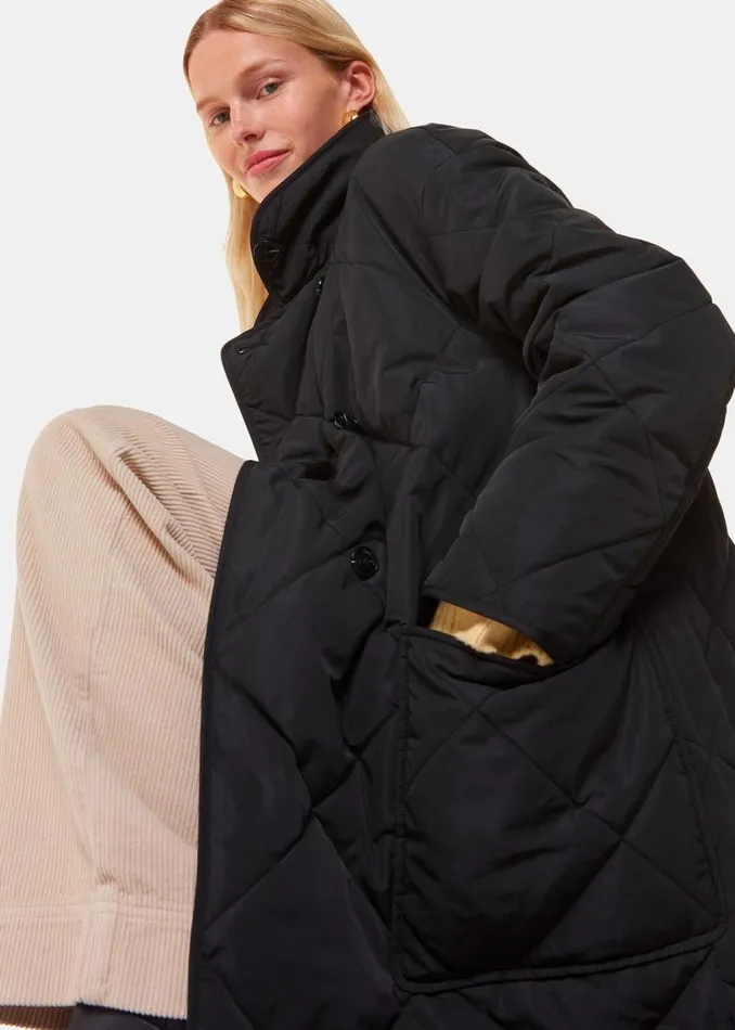 Whistles Coats and Jackets Black Alice Longline Quilted Coat 8211 Women