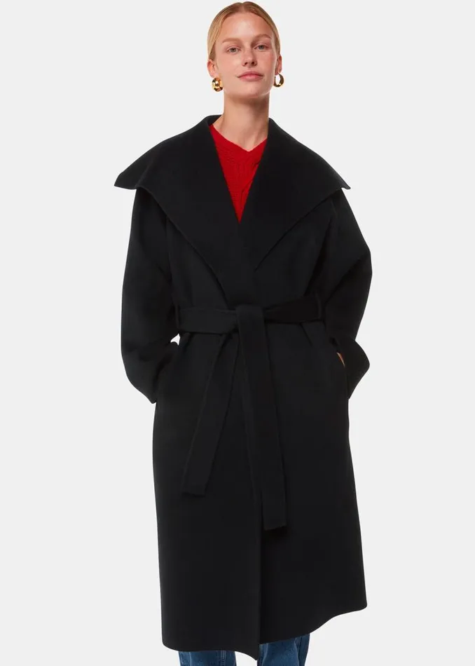 Whistles Coats and Jackets Black Cosima Double Face Collar Coat 8211 Women