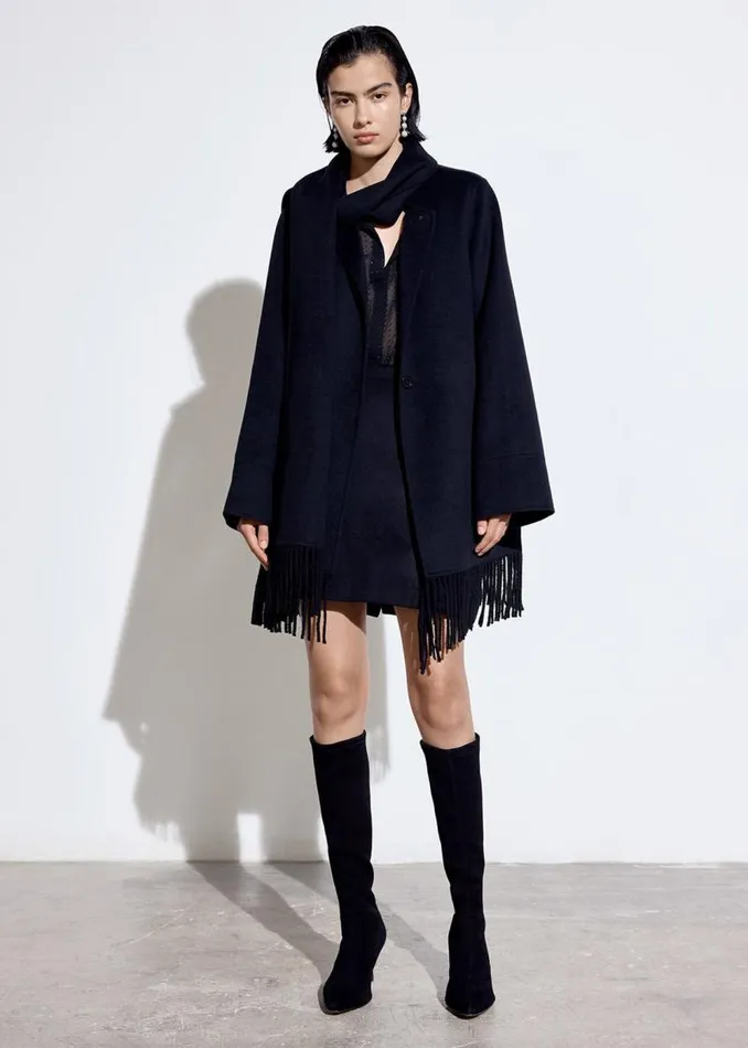 Whistles Coats and Jackets Black Double Face Wool Fringe Coat 8211 Women