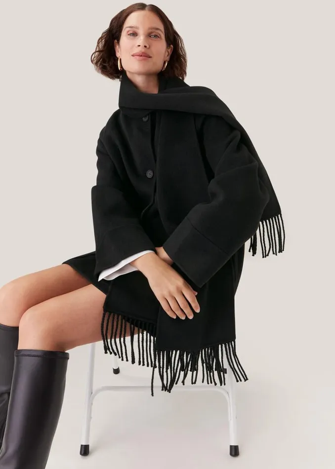 Whistles Coats and Jackets Black Double Face Wool Fringe Coat 8211 Women