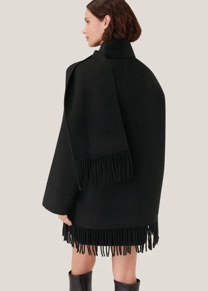 Whistles Coats and Jackets Black Double Face Wool Fringe Coat 8211 Women