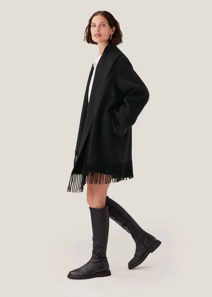 Whistles Coats and Jackets Black Double Face Wool Fringe Coat 8211 Women
