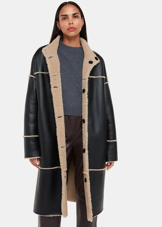 Whistles Coats and Jackets Black Zo Reversible Shearling Coat 8211 Women