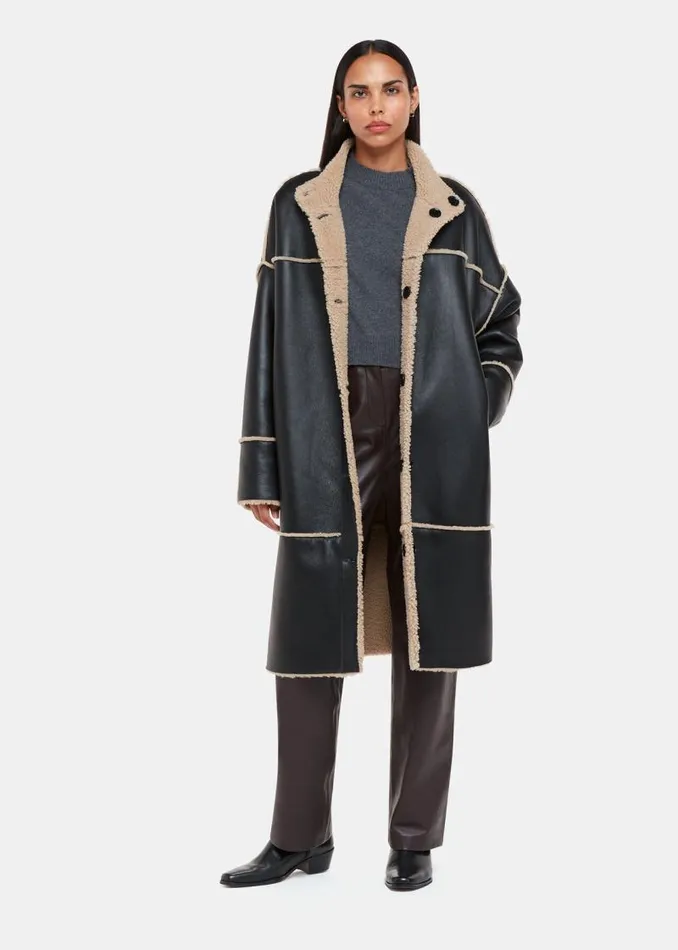Whistles Coats and Jackets Black Zo Reversible Shearling Coat 8211 Women