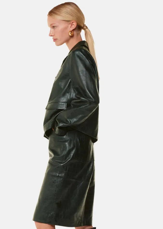 Whistles Coats and Jackets Dark Green Delia Croc Leather Jacket 8211 Women