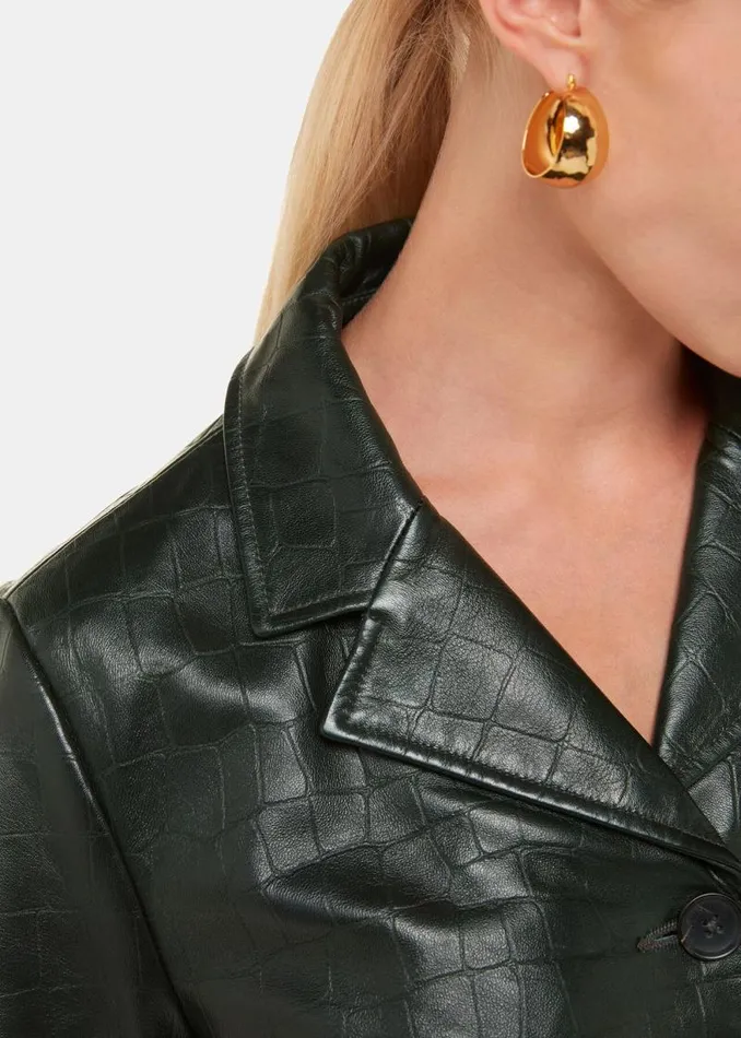 Whistles Coats and Jackets Dark Green Delia Croc Leather Jacket 8211 Women