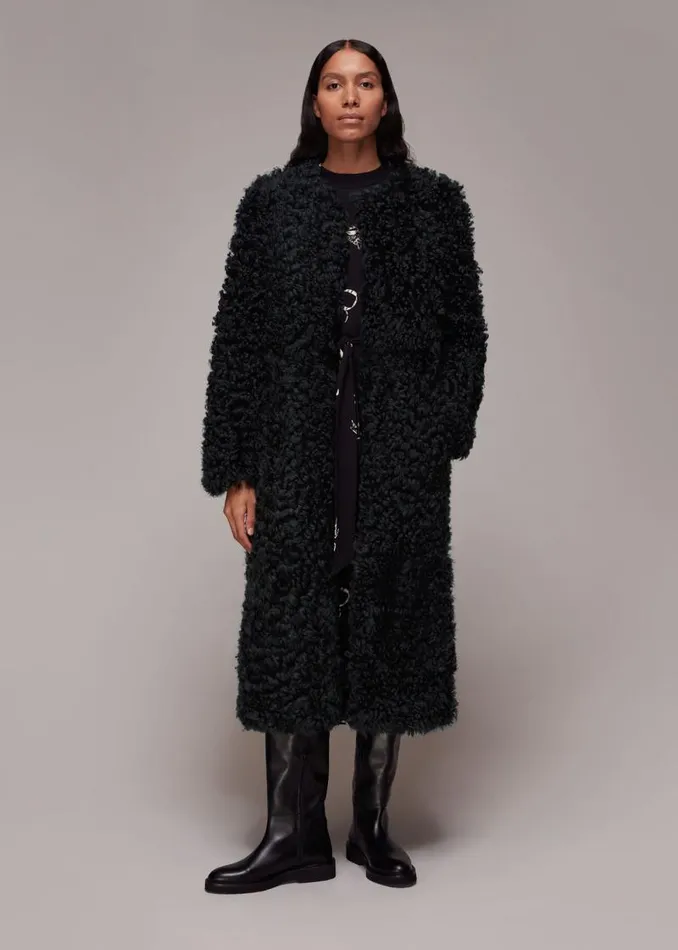 Whistles Coats and Jackets Dark Grey Eliza Shearling Coat 8211 Women