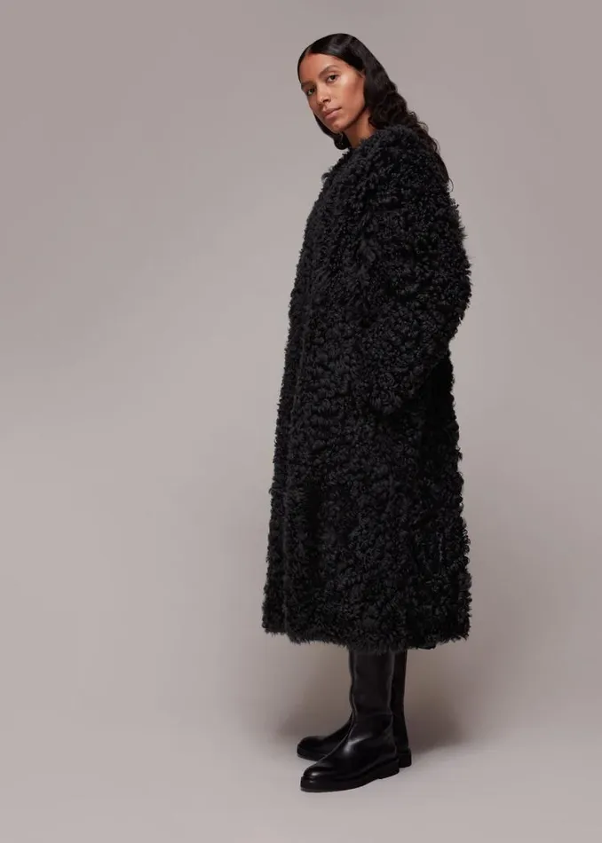 Whistles Coats and Jackets Dark Grey Eliza Shearling Coat 8211 Women