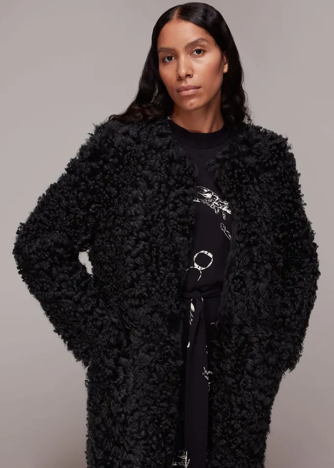 Whistles Coats and Jackets Dark Grey Eliza Shearling Coat 8211 Women