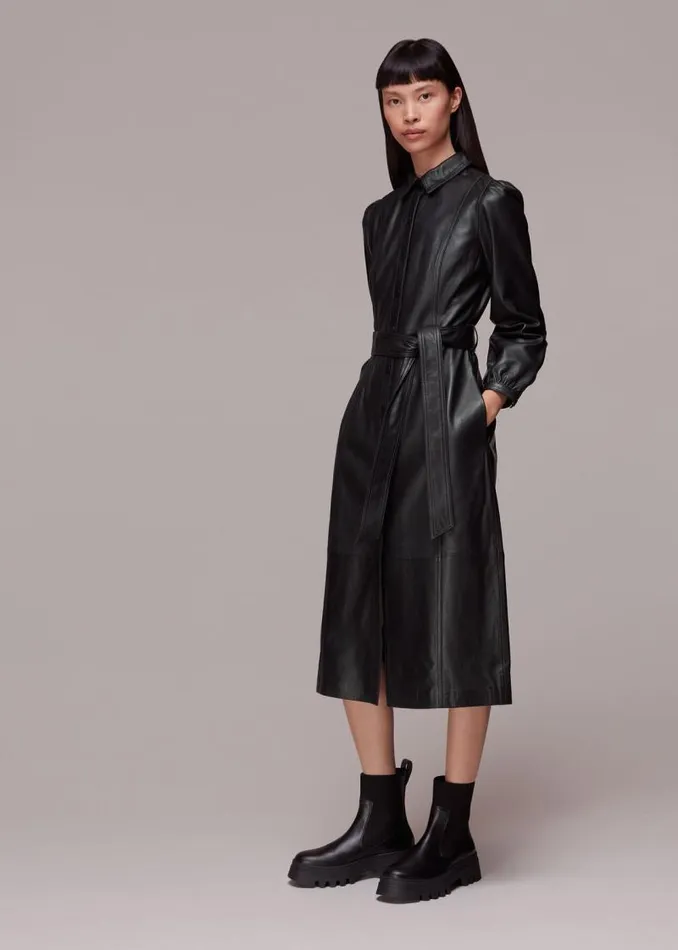 Whistles Dresses Black Phoebe Leather Shirt Dress 8211 Women