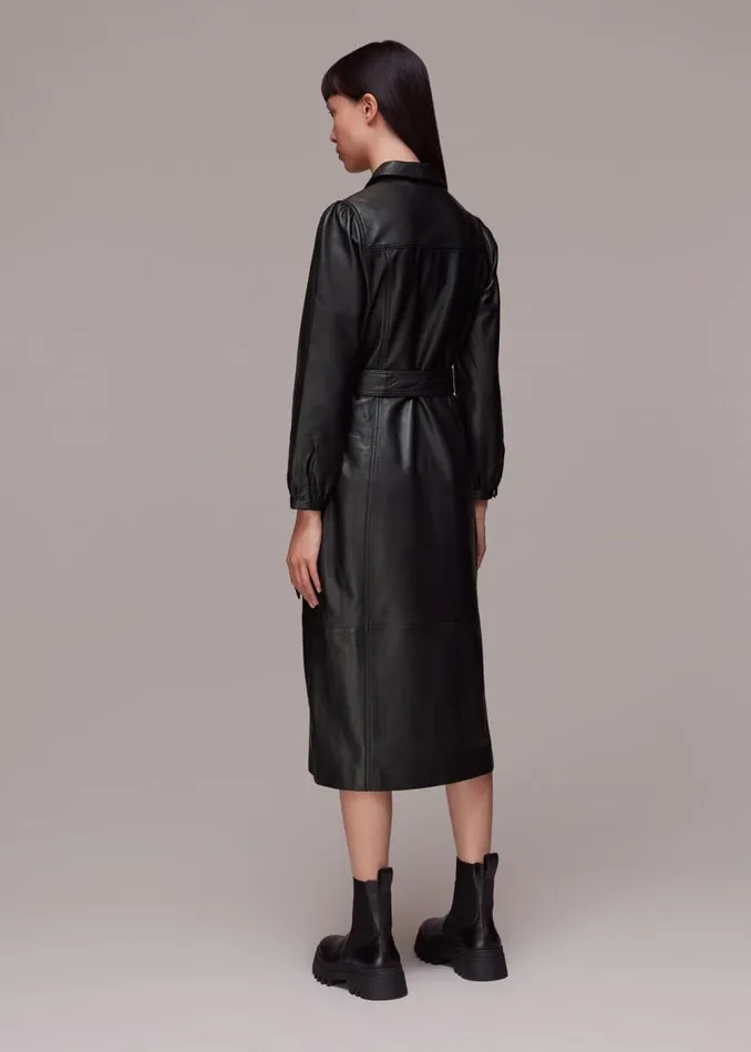 Whistles Dresses Black Phoebe Leather Shirt Dress 8211 Women