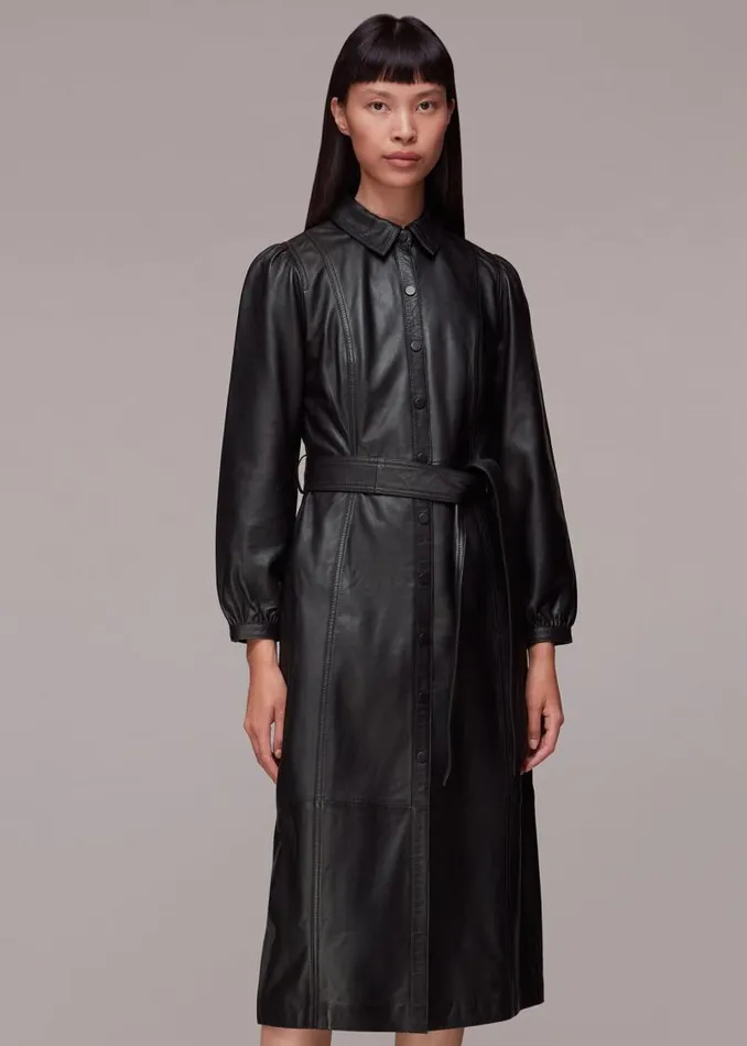 Whistles Dresses Black Phoebe Leather Shirt Dress 8211 Women