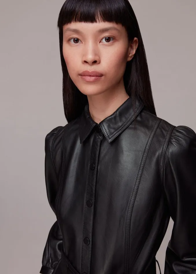 Whistles Dresses Black Phoebe Leather Shirt Dress 8211 Women
