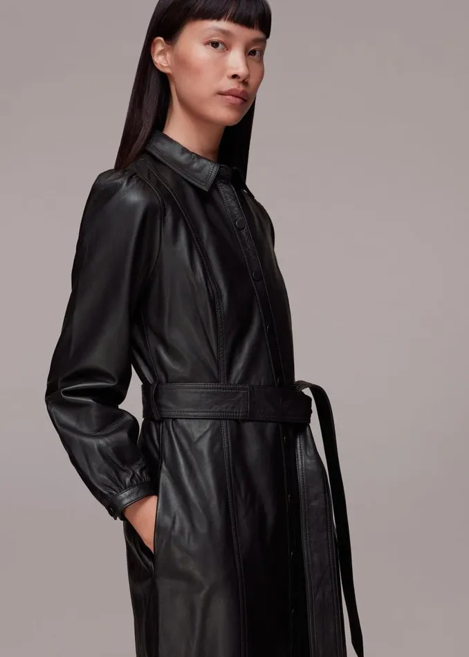 Whistles Dresses Black Phoebe Leather Shirt Dress 8211 Women