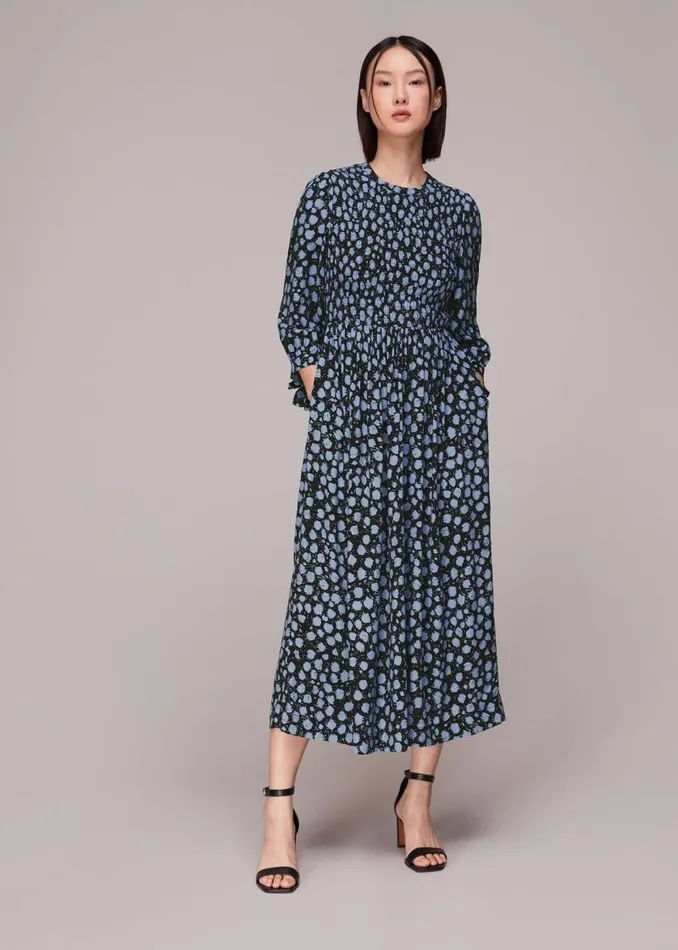 Whistles Dresses Blue Dalmatian Shirred Midi Dress 8211 Women