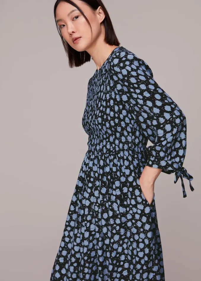 Whistles Dresses Blue Dalmatian Shirred Midi Dress 8211 Women