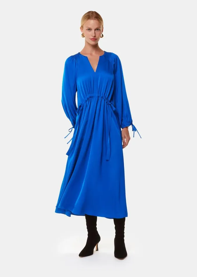 Whistles Dresses Blue Molly Satin Ruched Dress 8211 Women