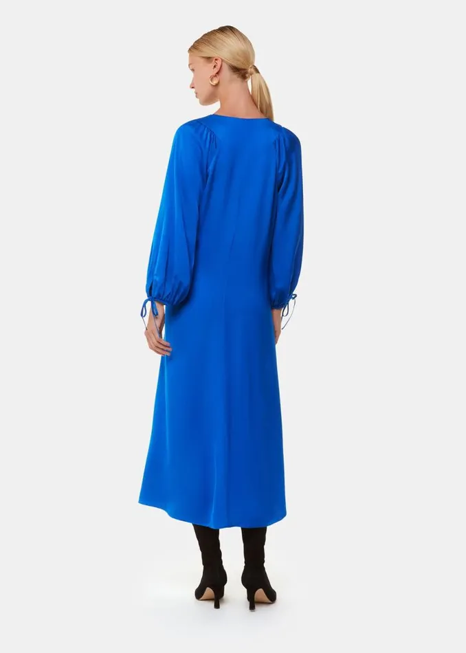 Whistles Dresses Blue Molly Satin Ruched Dress 8211 Women