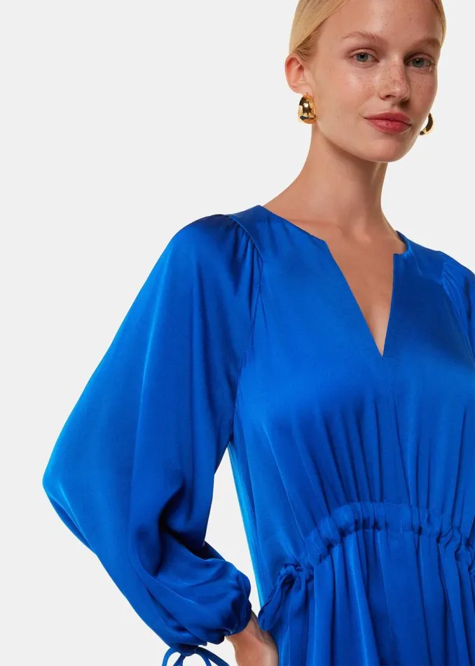 Whistles Dresses Blue Molly Satin Ruched Dress 8211 Women