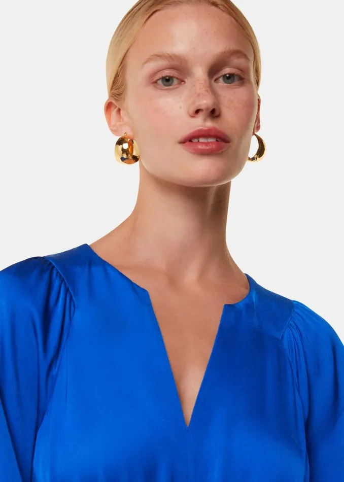 Whistles Dresses Blue Molly Satin Ruched Dress 8211 Women