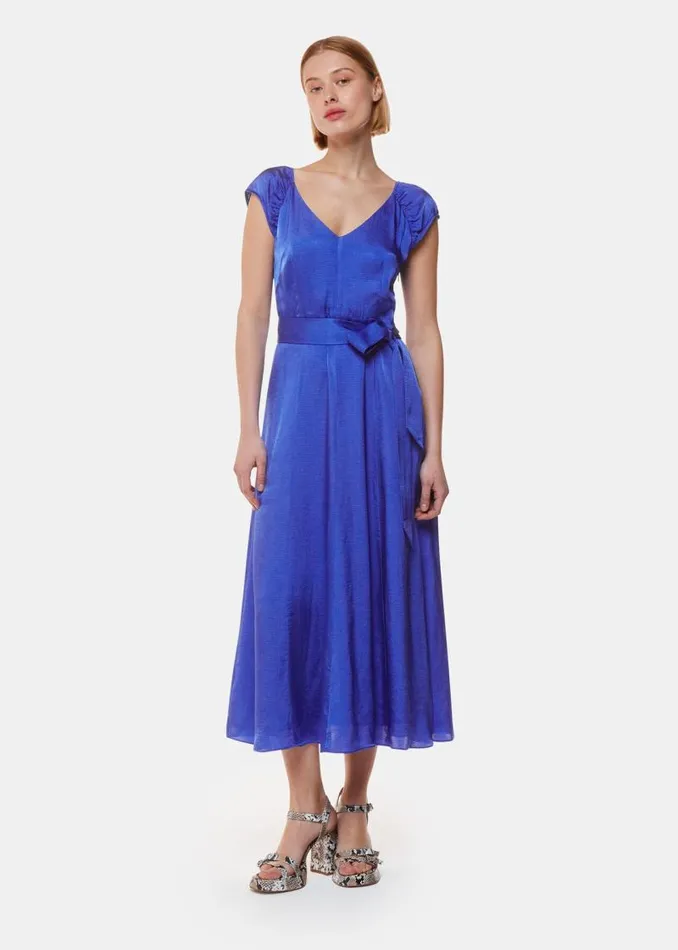 Whistles Dresses Cobalt Blue Arie Hammered Satin Midi Dress 8211 Women