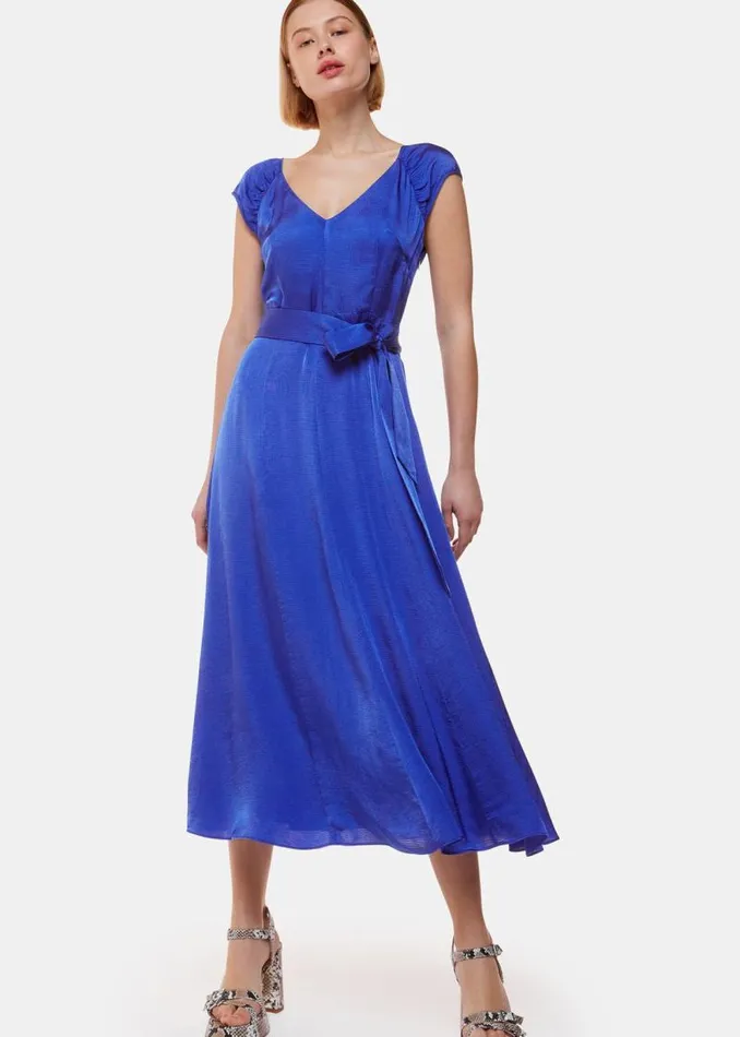 Whistles Dresses Cobalt Blue Arie Hammered Satin Midi Dress 8211 Women