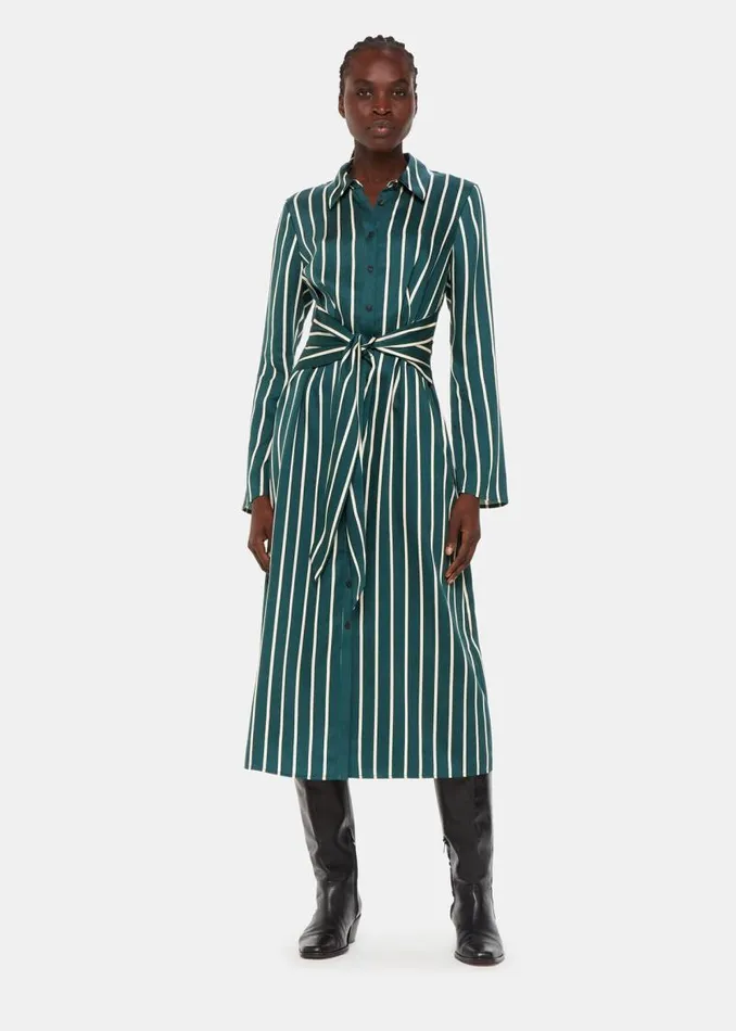Whistles Dresses Green Alex Stripe Shirt Dress 8211 Women