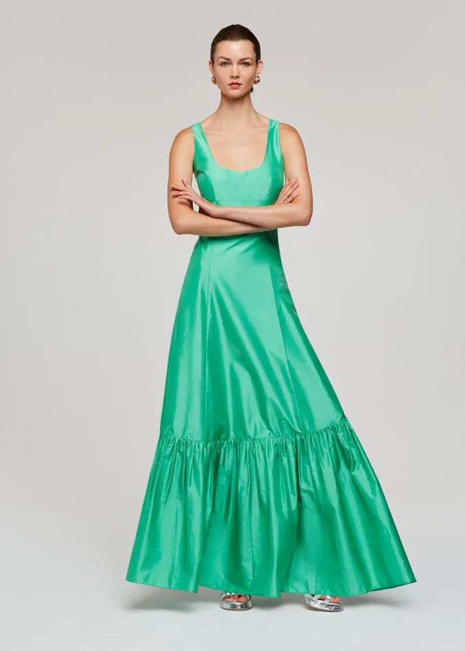 Whistles Dresses Green Taffeta Silk Blend Maxi Dress 8211 Women