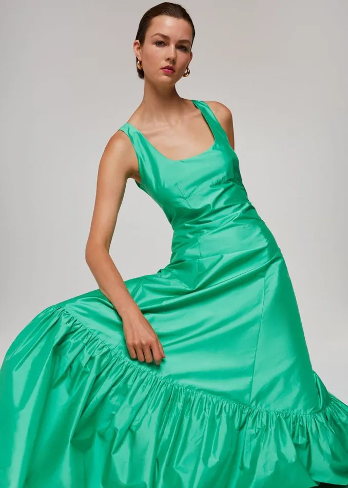 Whistles Dresses Green Taffeta Silk Blend Maxi Dress 8211 Women
