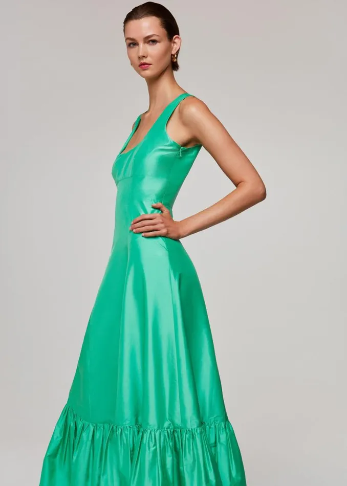 Whistles Dresses Green Taffeta Silk Blend Maxi Dress 8211 Women