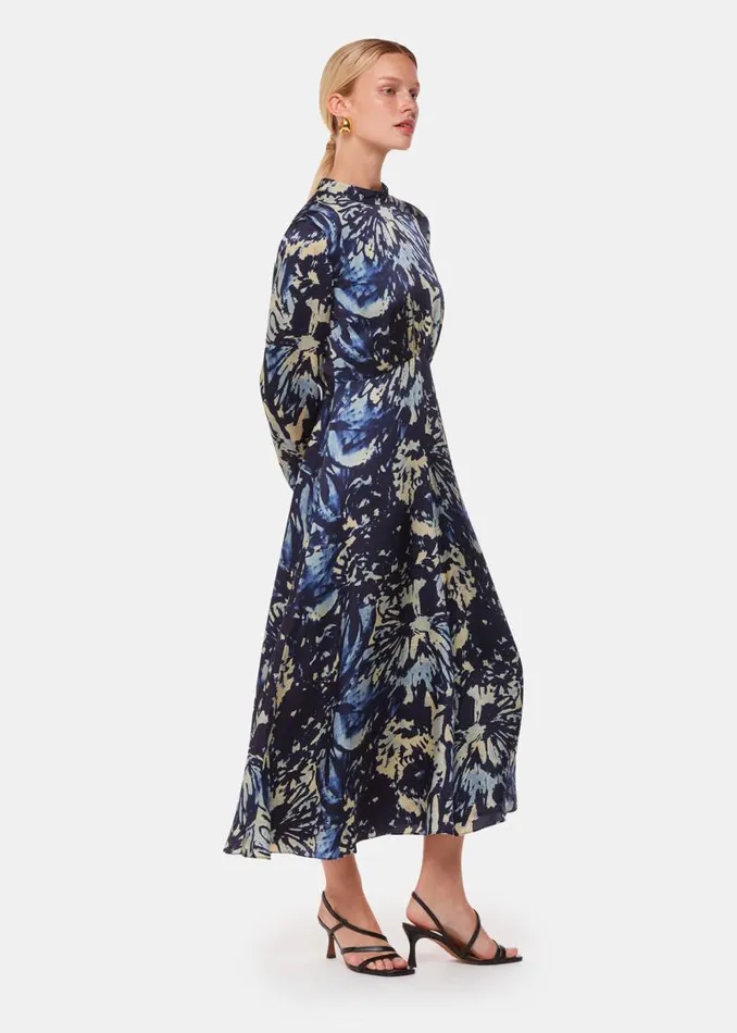 Whistles Dresses Navy Dazzled Floral Satin Dress 8211 Women