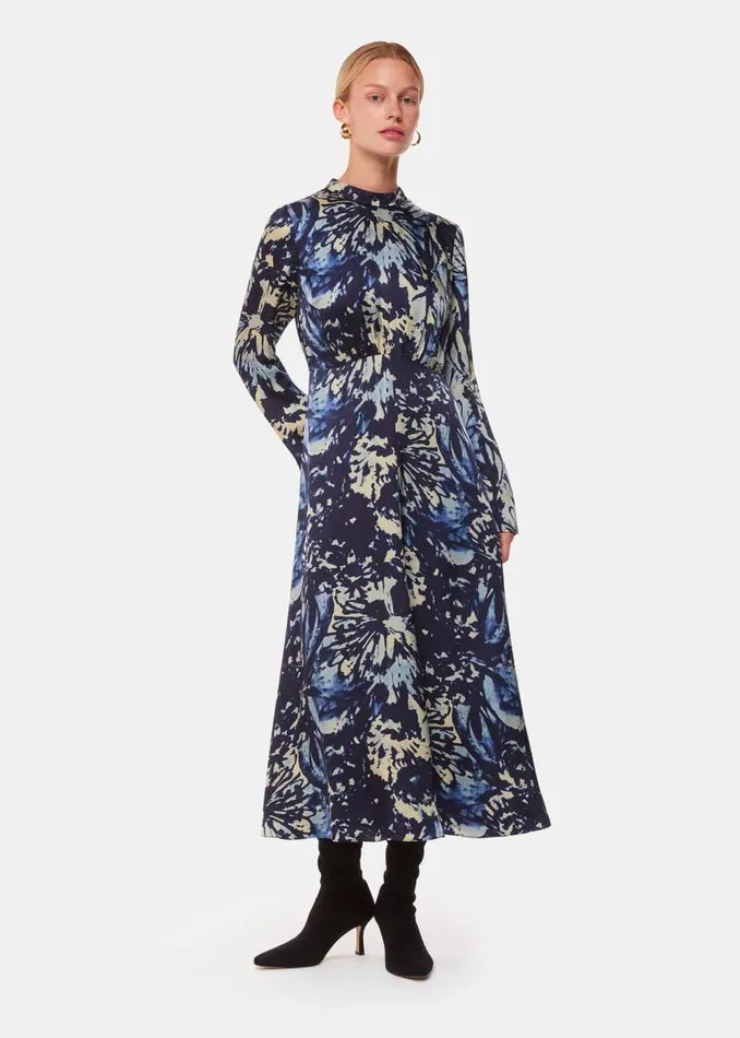 Whistles Dresses Navy Dazzled Floral Satin Dress 8211 Women