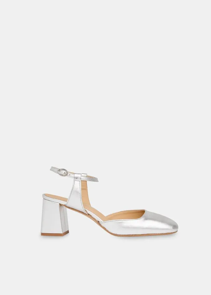Whistles Heels Silver Matilda Block Heel Shoe 8211 Women