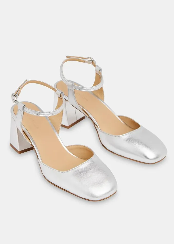 Whistles Heels Silver Matilda Block Heel Shoe 8211 Women