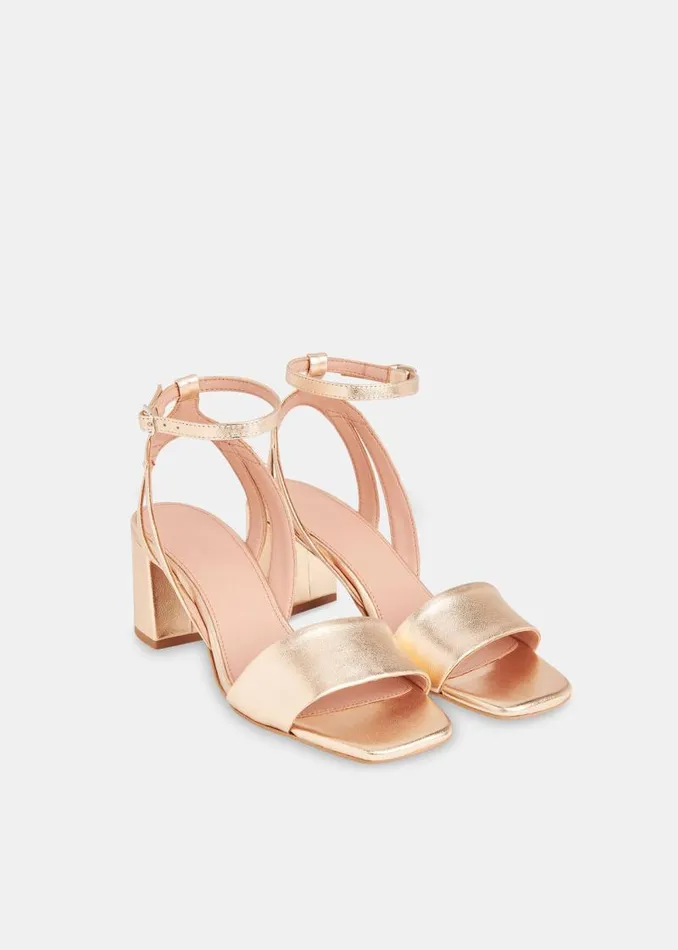 Whistles Leather Gold Eden Block Heel Sandal 8211 Women