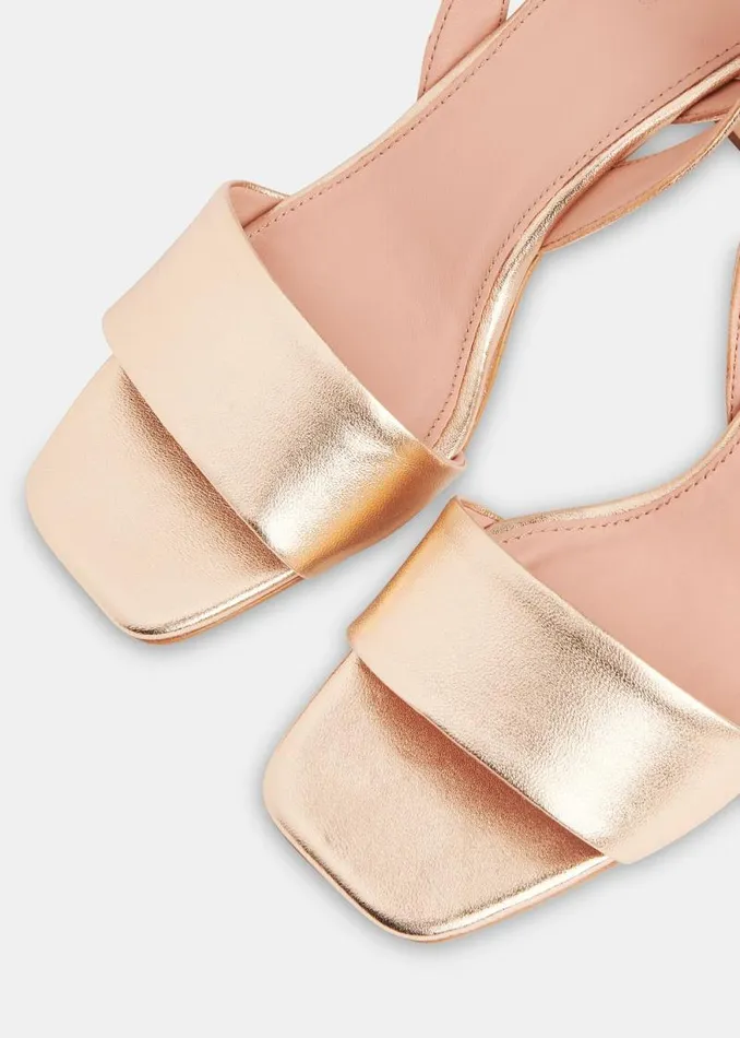 Whistles Leather Gold Eden Block Heel Sandal 8211 Women