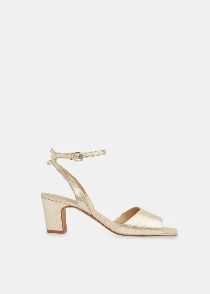 Whistles Leather Gold Emerson Block Heel Sandal 8211 Women