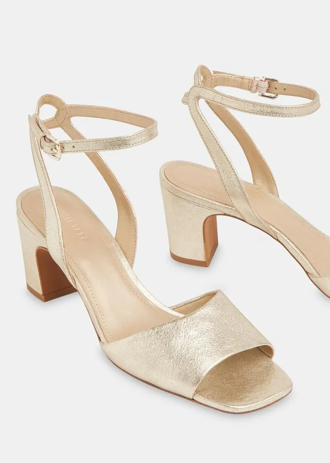 Whistles Leather Gold Emerson Block Heel Sandal 8211 Women