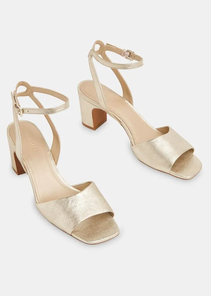 Whistles Leather Gold Emerson Block Heel Sandal 8211 Women