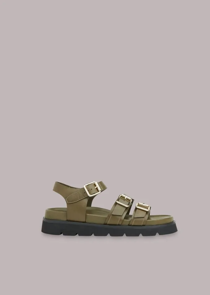 Whistles Leather Khaki Jemma Triple Buckle Sandal 8211 Women
