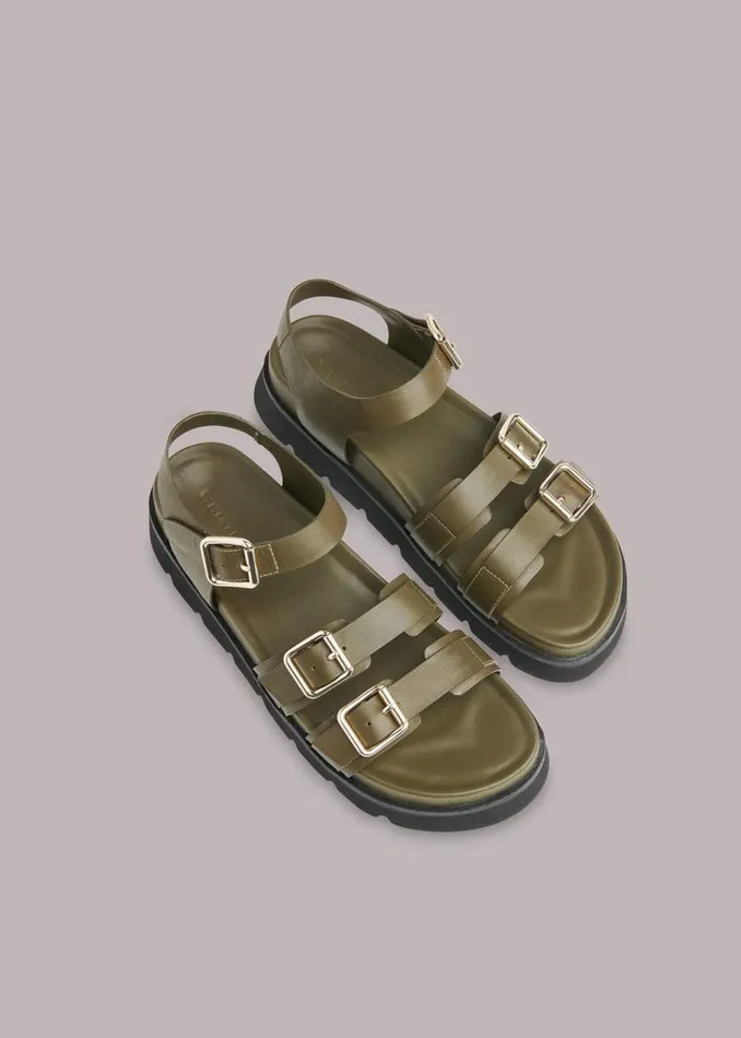 Whistles Leather Khaki Jemma Triple Buckle Sandal 8211 Women