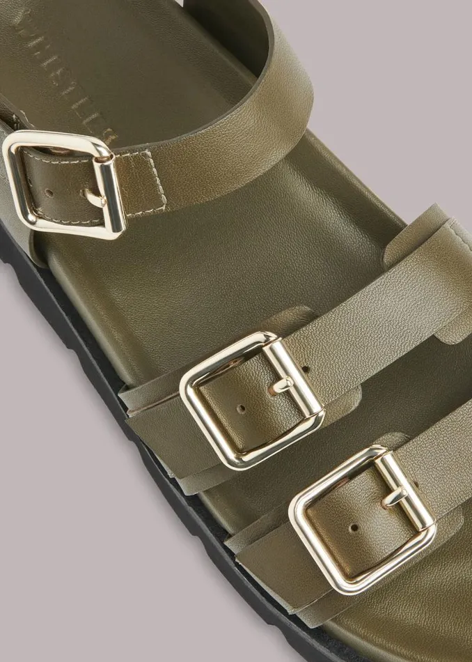 Whistles Leather Khaki Jemma Triple Buckle Sandal 8211 Women