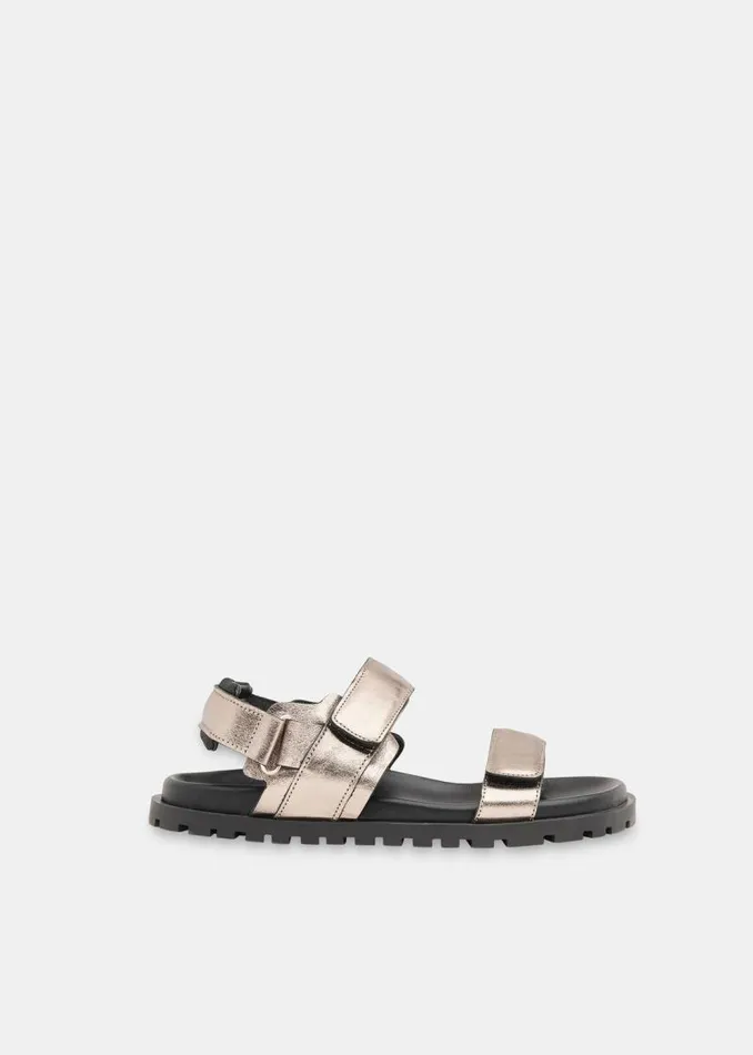 Whistles Leather Pewter Ria Sporty Velcro Sandal 8211 Women
