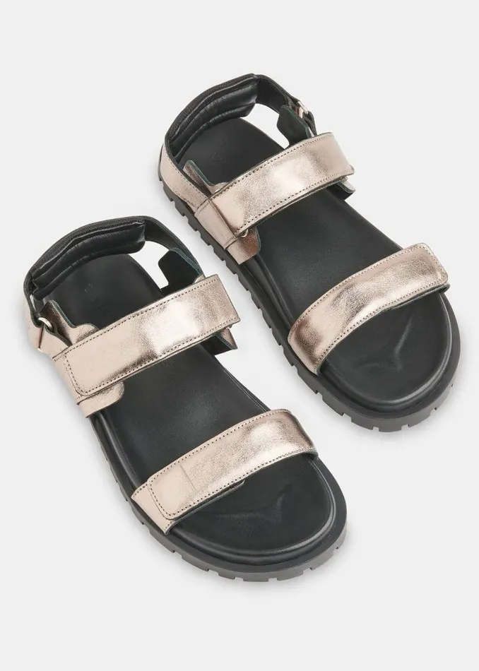 Whistles Leather Pewter Ria Sporty Velcro Sandal 8211 Women