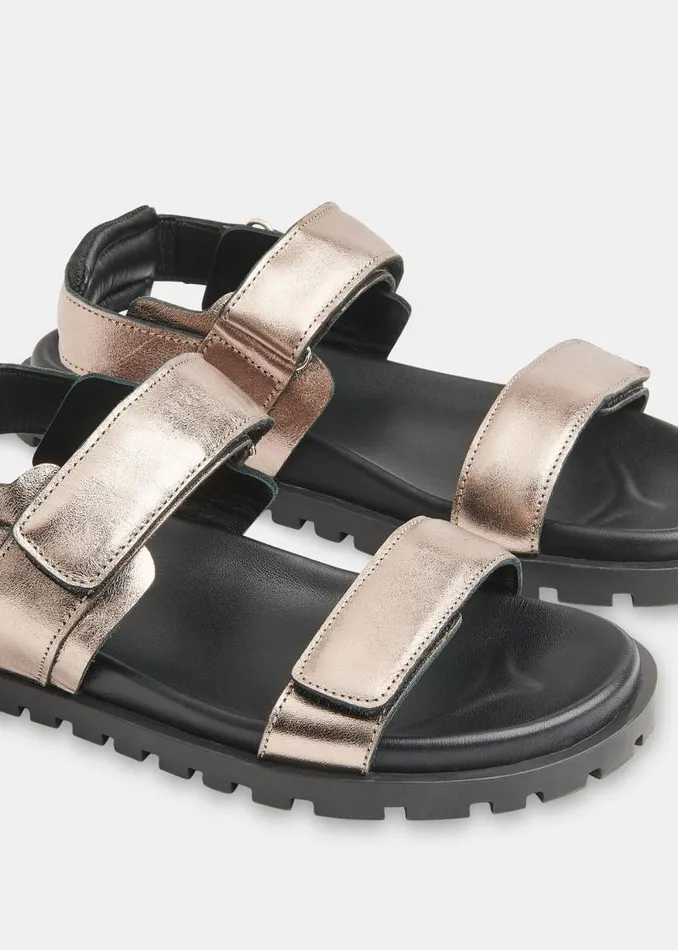 Whistles Leather Pewter Ria Sporty Velcro Sandal 8211 Women