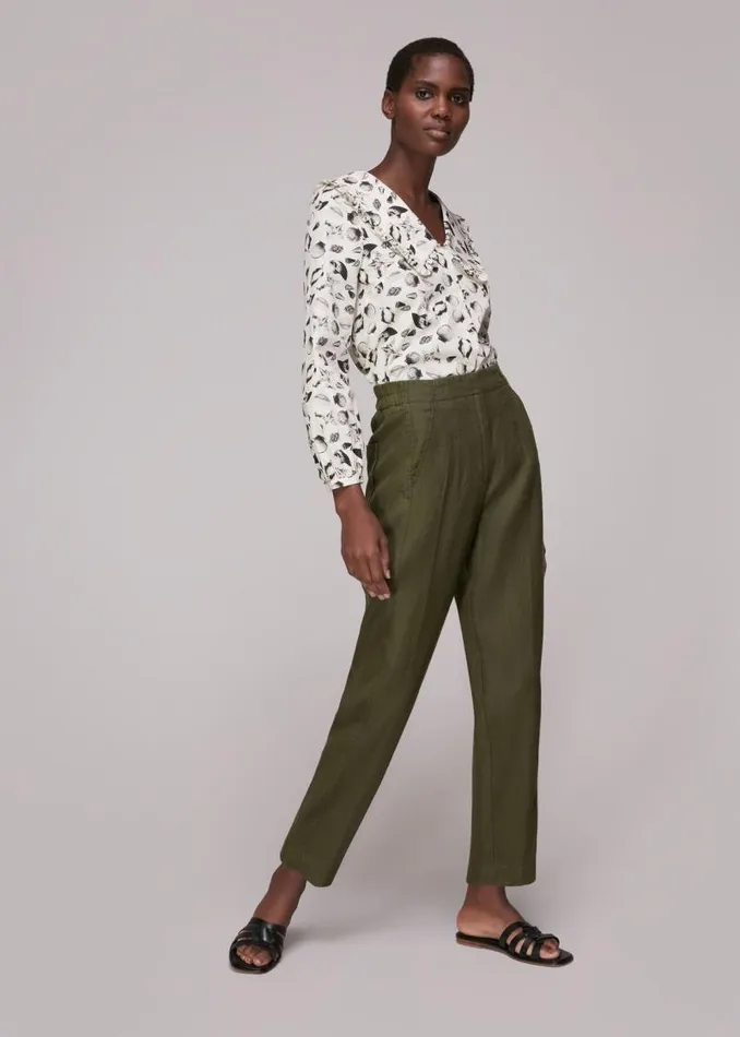 Whistles Pants Khaki Linen Barrel Leg Pants 8211 Women